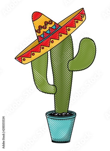 nopal cactus in pot with mexican hat