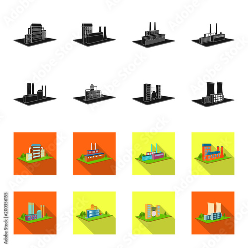 Processing factory,metallurgical plant. Factory and industry set collection icons in black,flet style isometric vector symbol stock illustration web.