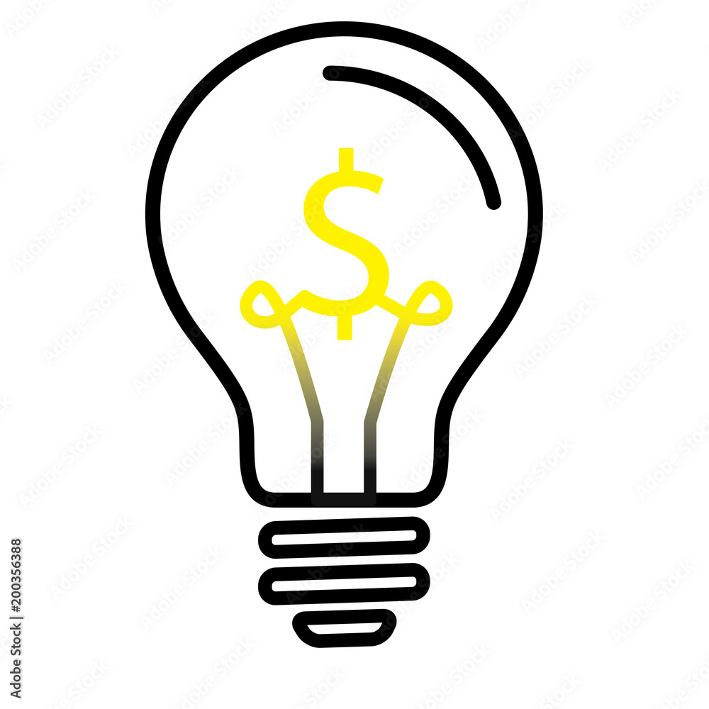 Electric Light Bulb Lamp with US Dollar currency symbol. Concept of bright idea. Linear vector illustration with editable line Electric Light Bulb Lamp with US Dollar currency symbol. Concept of bright idea. Linear vector illustration with editable line