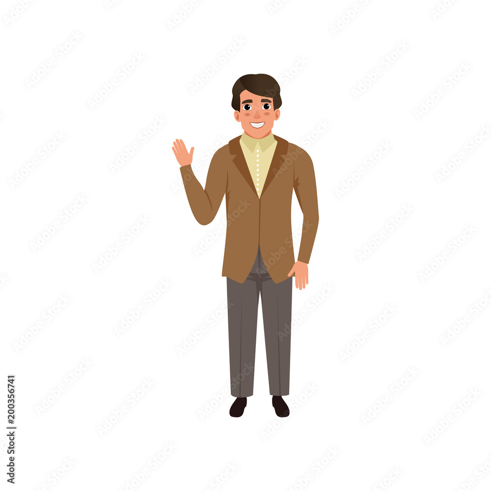 Handsome young man in retro style suit vector Illustration on a white background