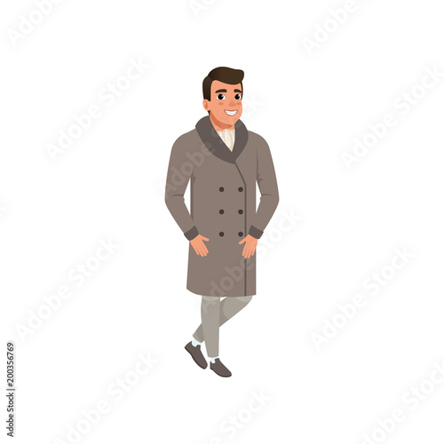 Cheerful elegant young man in fashion clothes vector Illustration on a white background