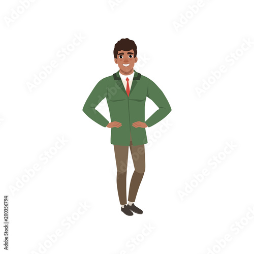 Handsome elegant young man in a green jacket vector Illustration on a white background