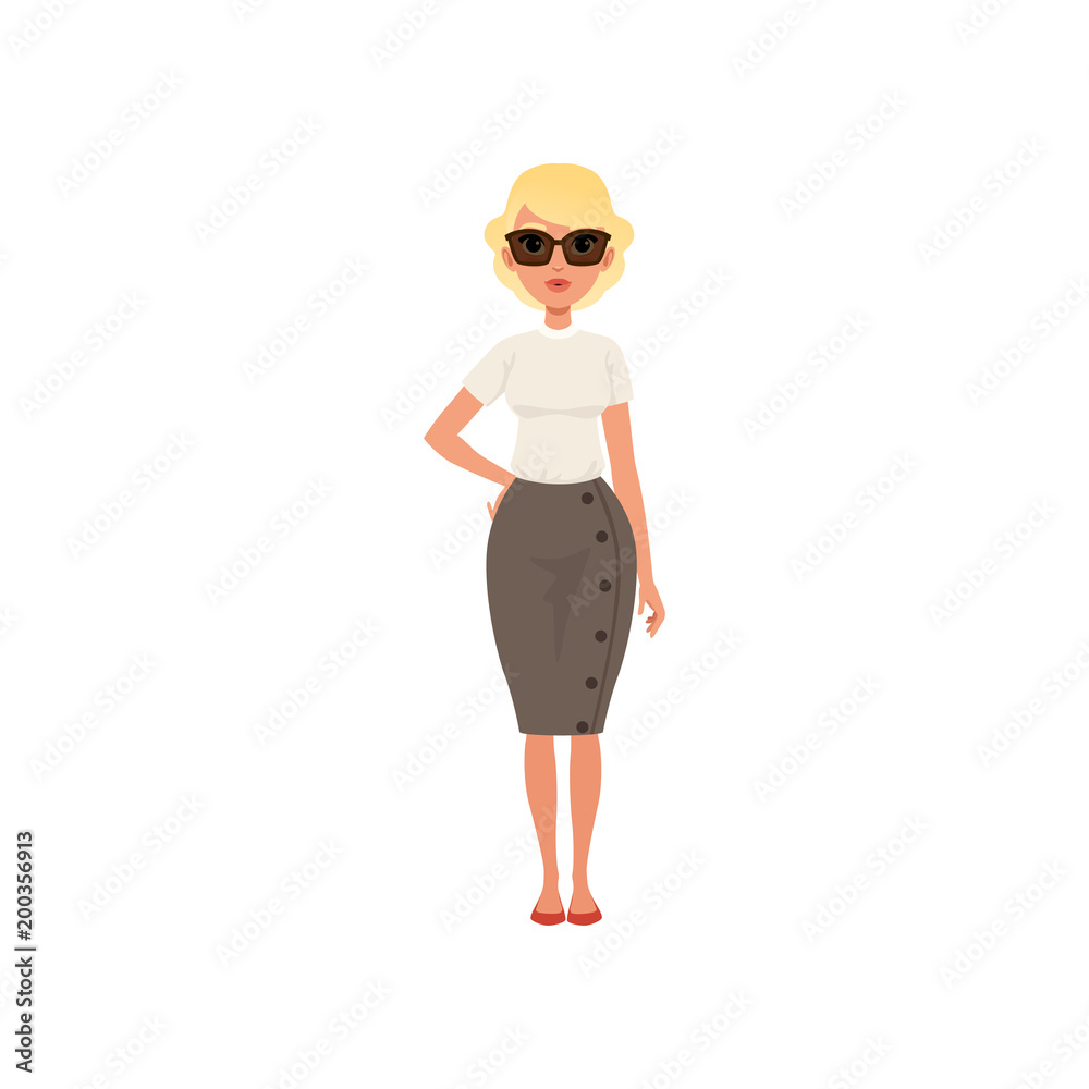 Fototapeta premium Beautiful blonde young woman in fashion outfit vector Illustration on a white background