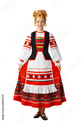 Beautiful smiling girl in Belarusian national costume