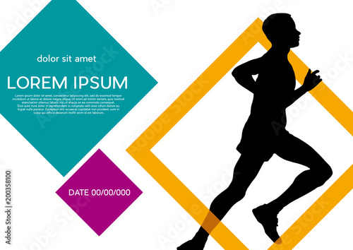runner inside square. Marathon race concept. Vector poster background