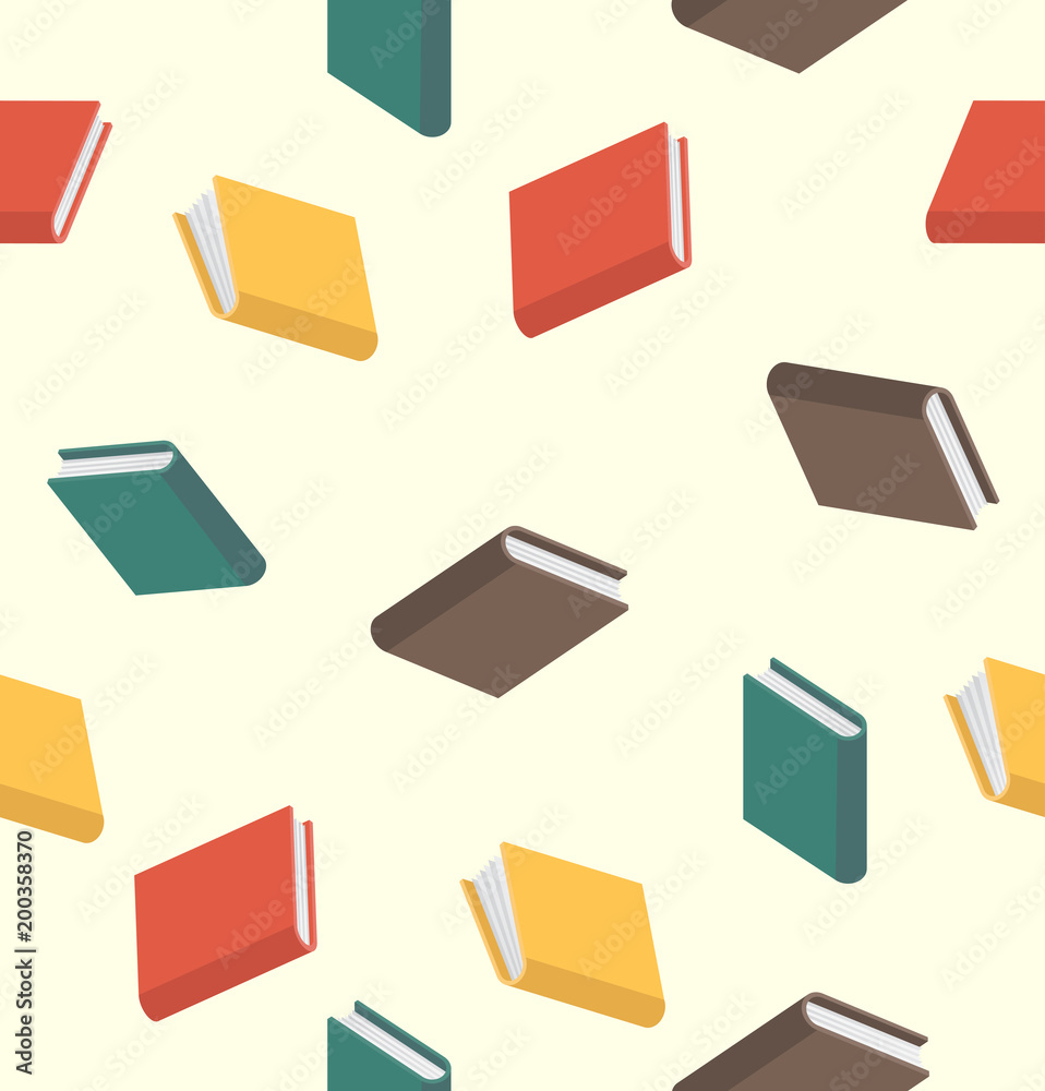 books pattern seamless colored in flat style