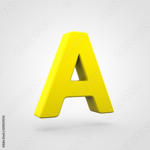 Plastic yellow letter A uppercase isolated on white background.