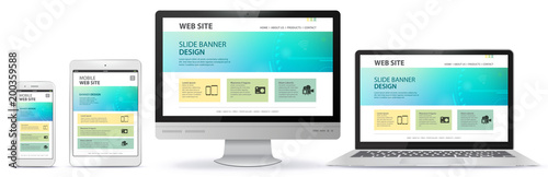 Responsive Web Site Design With Computer Monitor, Laptop, Tablet PC and Mobile Phone Screen