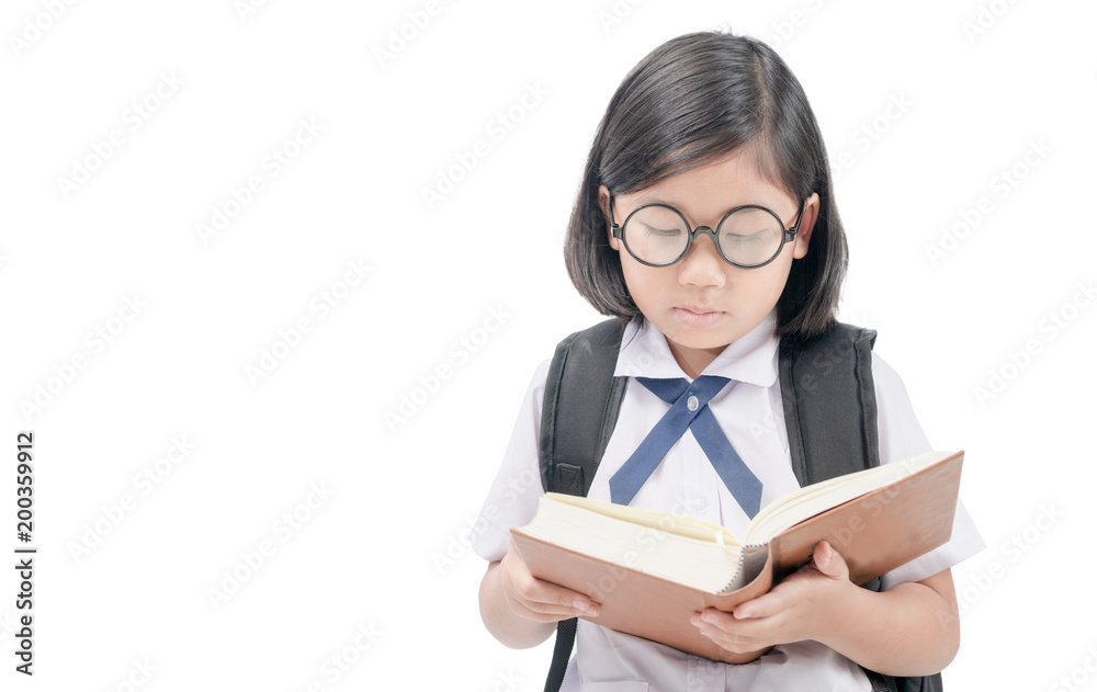student in uniform wear glasses reading book student in uniform wear glasses reading book