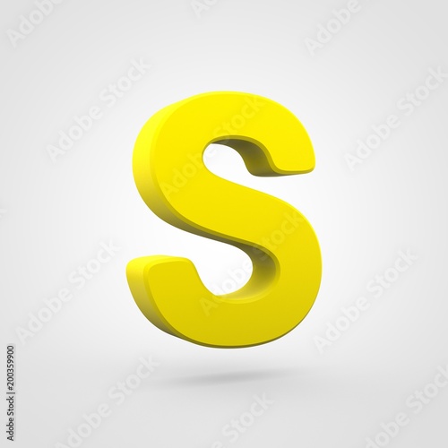 Plastic yellow letter S uppercase isolated on white background.