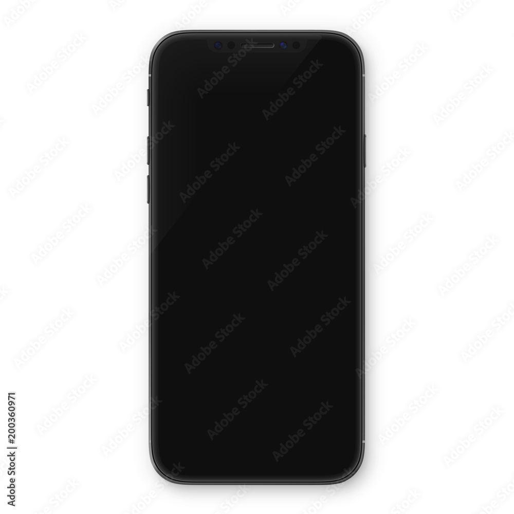 Black smartphone with blank white screen. High detailed realistic smartphone mockup. Mobile front view display template. Black smartphone with blank white screen. High detailed realistic smartphone mockup. Mobile front view display template.