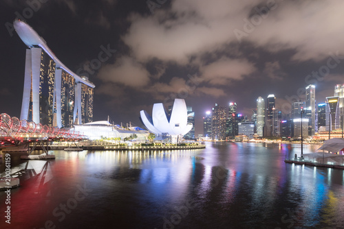 Singapore skyline at the Marina bay in daytime.Panoramic view of Singapore business district