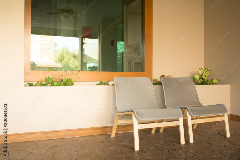 Fototapeta premium Neutral interior mockup with two wicker chairs