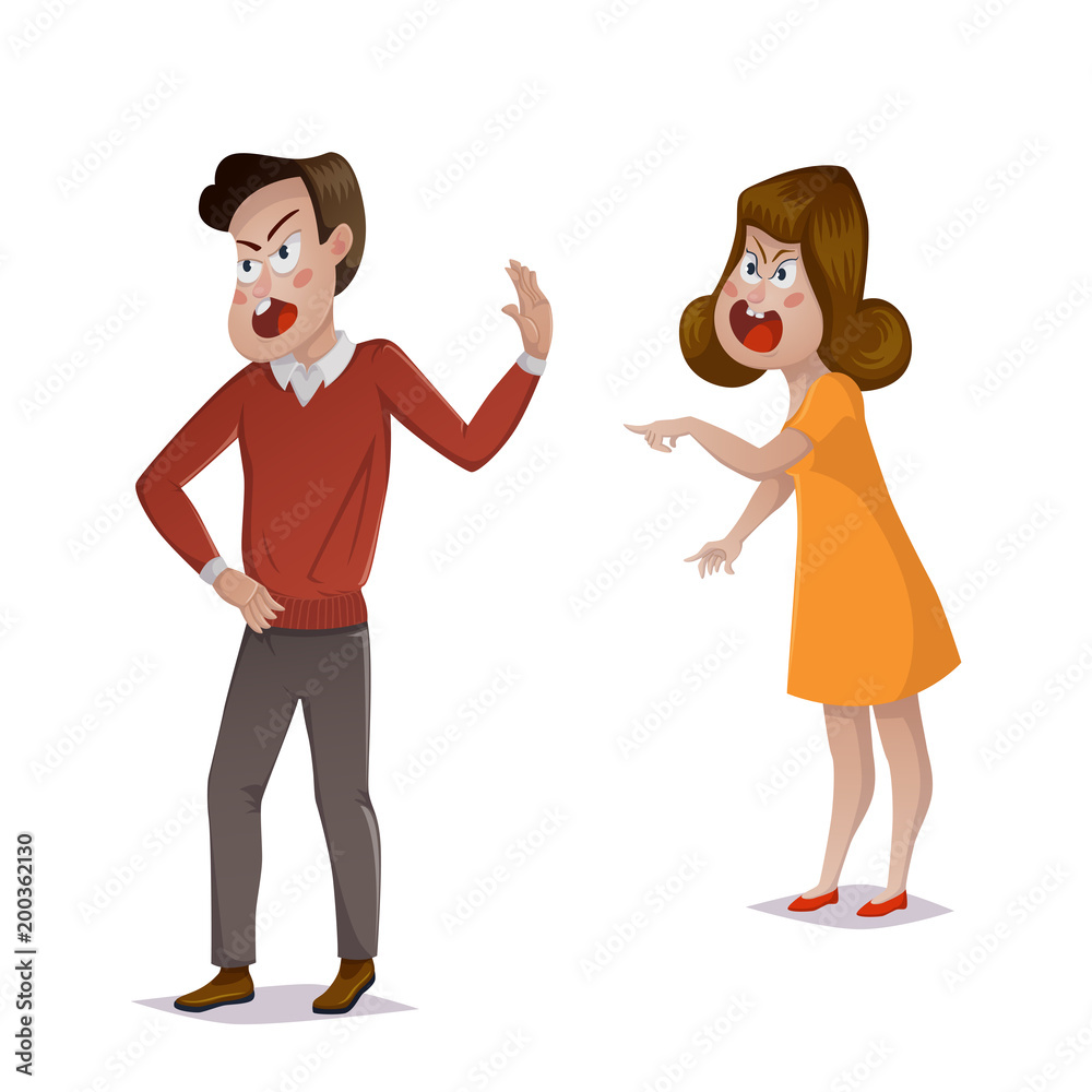 Quarrel. Young couple arguing. Man and woman shouting at each other. Problems in relationships, disagreement and conflict. Vector illustration Quarrel. Young couple arguing. Man and woman shouting at each other. Problems in relationships, disagreement and conflict. Vector illustration