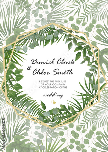 Wedding Invitation, rsvp modern card Design. Vector natural, botanical, elegant template.