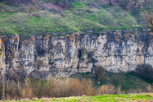 Rock wall of Smotrych River canyon in Kamianets Podilskyi, Ukraine