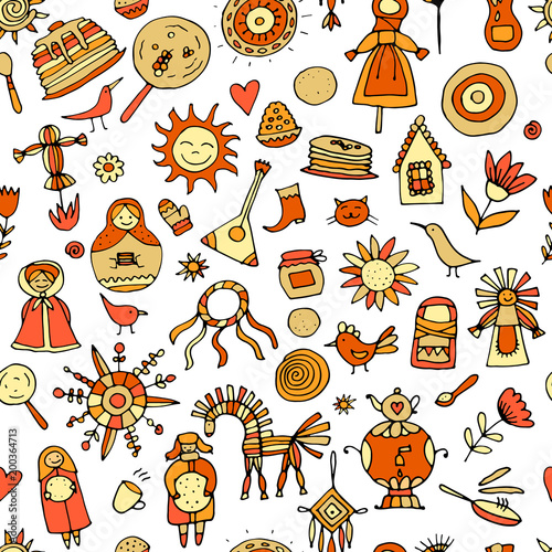 Maslenitsa or Shrovetide. Seamless pattern for your design
