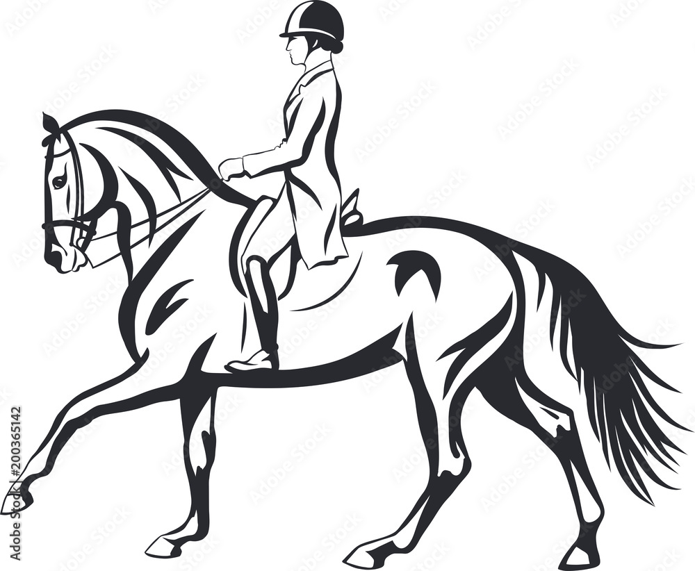 A logo of a dressage rider on a horse. A logo of a dressage rider on a horse.