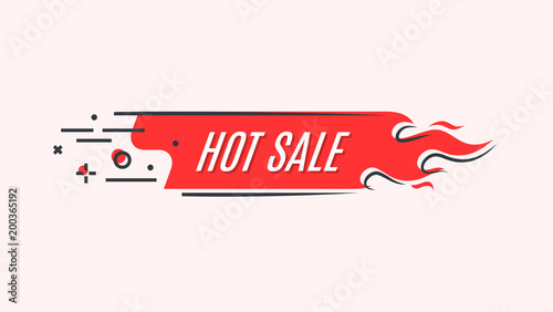 Flat linear promotion fire banner, price tag, hot sale, offer, price
