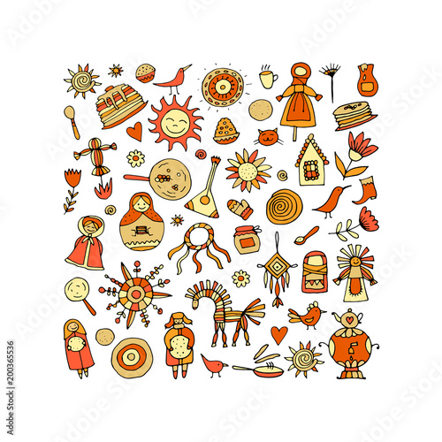 Maslenitsa or Shrovetide. Icons set for your design