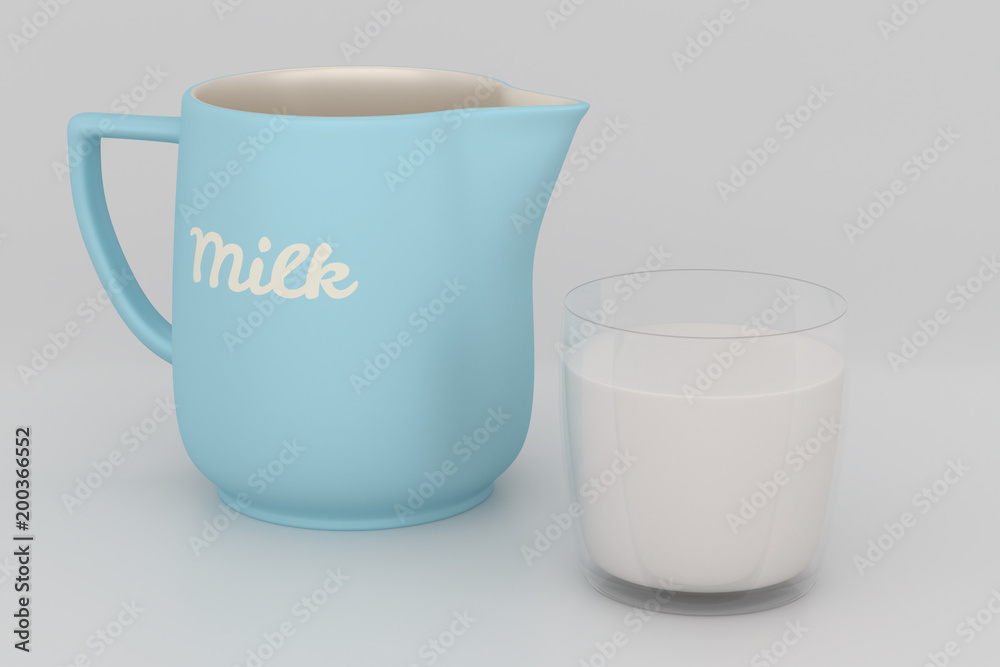 Obraz premium Milchkrug mit Trinkglas, befüllt mit Milch