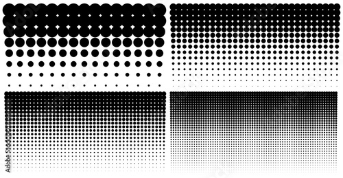 Set of vertical gradient halftone dots backgrounds, horizontal templates using halftone dots pattern. Vector illustration