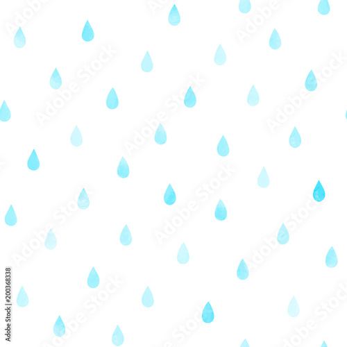Hand drawn seamless vector pattern with watercolor rain drops, on a white background. Design concept kids textile print, wallpaper, wrapping paper.