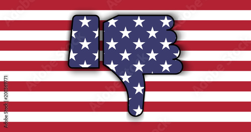 United States flag thumbs down with shadow. Vector
