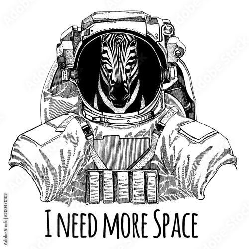 Zebra Horse Astronaut. Space suit. Hand drawn image of lion for tattoo, t-shirt, emblem, badge, logo patch kindergarten poster children clothing © helen_f