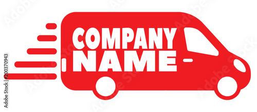 Flat icon for Moving company and service with transport car. Fast red bus