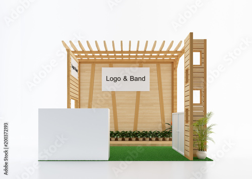 Empty and blank wood exhibition booth from front view. 3d rendering photo