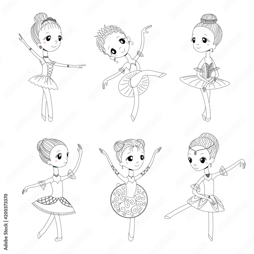 Hand drawn black and white vector illustration of cute little ...