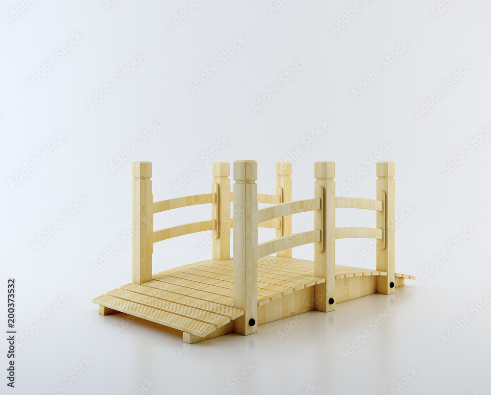 Fototapeta premium Park wooden bridge isolated on a white background with clipping path. 3d rendering.
