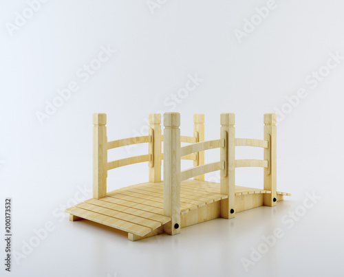 Park wooden bridge isolated on a white background with clipping path. 3d rendering.