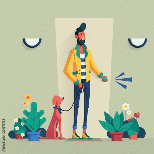 man going for a walk with his dog