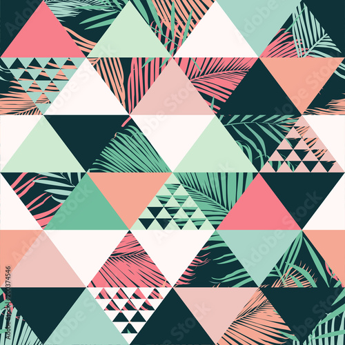 Abstract trendy seamless pattern, illustrated floral vector tropical leaves. ...
