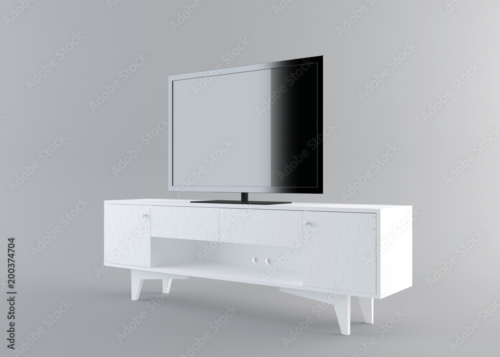 Display with black screen on mobile stand side view with clipping path. 3D rendering Display with black screen on mobile stand side view with clipping path. 3D rendering