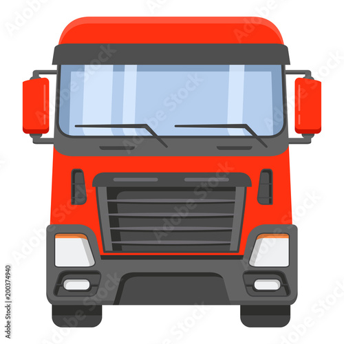 The front view on a cabin of the truck tractor.The truck of freight transportation company on cargo delivery. Courier service of delivery.Transportation of loads car.In flat vector.Semi-trailer truck