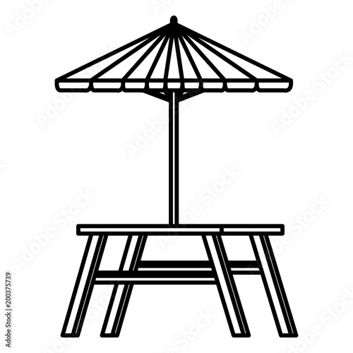 picnic table with umbrella vector illustration design
