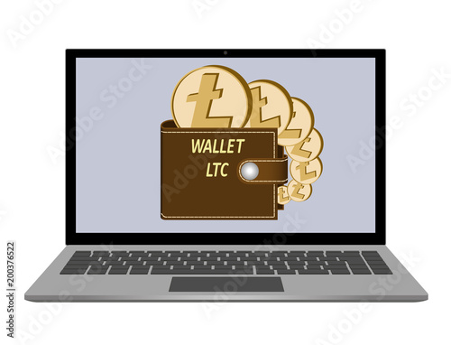 wallet with litecoin coins on a laptop screen 
