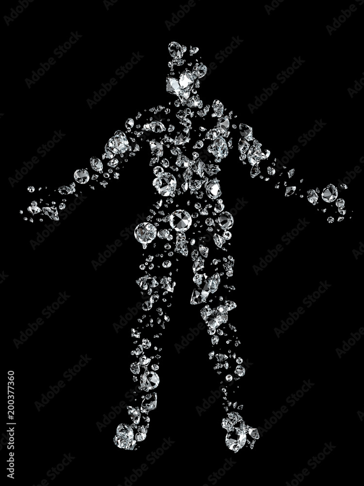 Silhouette, Umriss eines männlichen Körpers aus Diamanten Silhouette, Umriss eines männlichen Körpers aus Diamanten