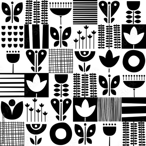 Folk art pattern in Scandinavian, Nordic style