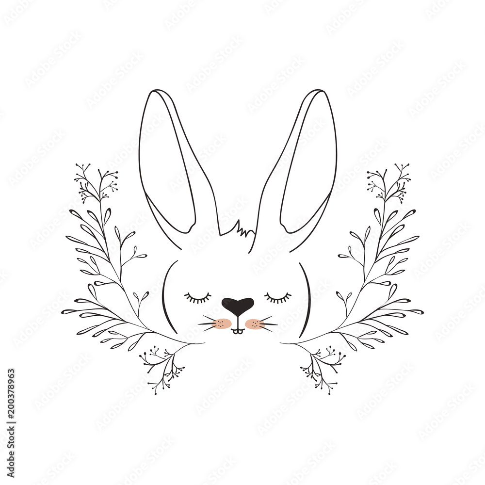 cute rabbit head with wreath easter celebration