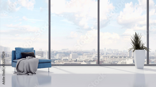Modern bright interiors apartment 3D rendering illustration © 3DarcaStudio