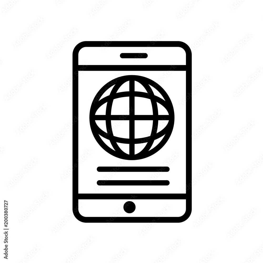 Mobile phone globally connected icon isolated on white background Mobile phone globally connected icon isolated on white background