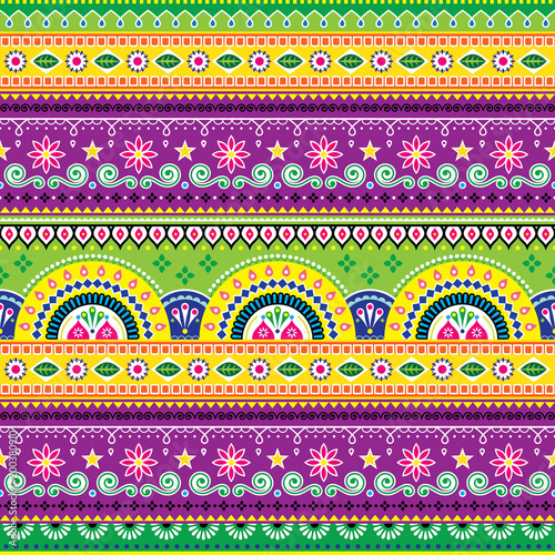 
Jingle trucks pattern, Pakistani truck art seamless vector design, Indian vivid truck floral ornament with flowers abstract shapes 
 
