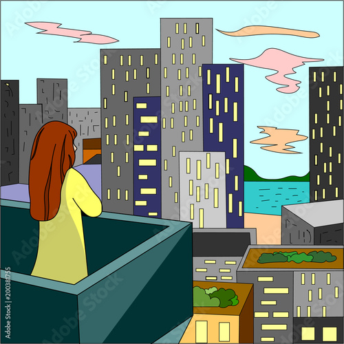 Girl on the balcony looking into the distance