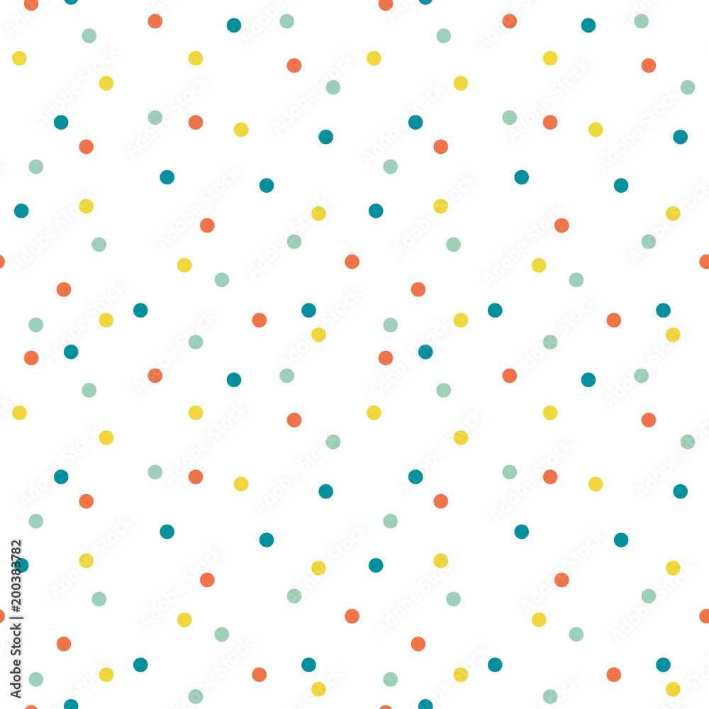 Abstract seamless pattern background with dots and circles. Colorful rounds on white background. Confetti.