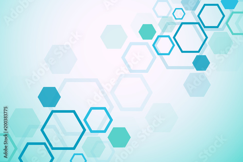 Abstract medical background. DNA research. Hexagonal structure molecule and communication background for medicine, science, technology. Vector illustration.