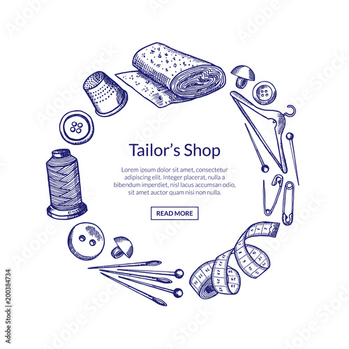 Vector hand drawn sewing elements